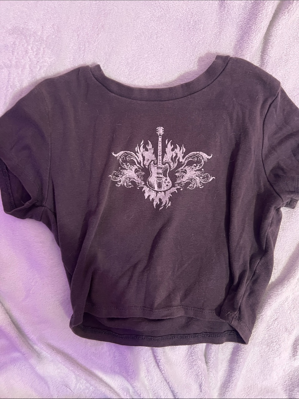 Garage Black Crop Top with White Guitar Graphic - Women